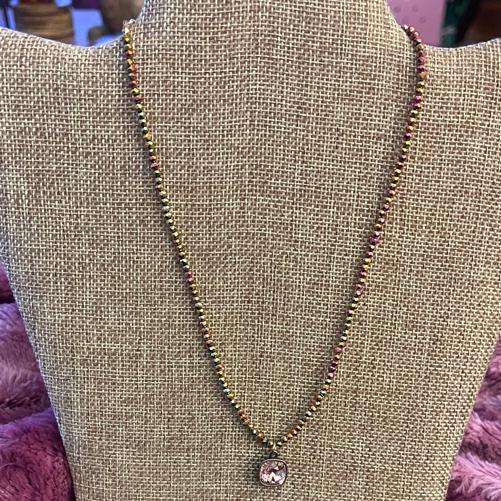 Pink Panache Multicolor Beaded Necklace with a Soft Pink Pendant